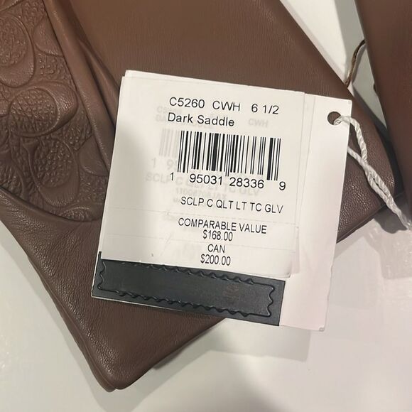 Coach Signature leather tech gloves, dark saddle color - Picture 6 of 6